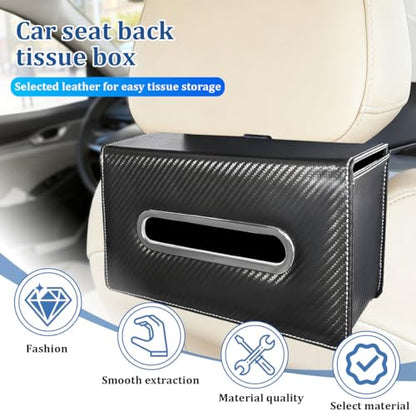 Car Tissue Holder, Leather Rectangle Vehicle Seat Back Hanging Tissue Dispenser Box Cover, Keep Tidy Automotive Interior Napkin Organizer, Universal for SUV Sedan Truck (Carbon Fiber) - color: Carbon Fiber