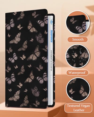 Slohif Car Registration and Insurance Holder - Butterfly Vehicle Glove Box Organizer Women with Magnetic Shut Leather Automobile License Holders Coasters Auto Accessories Case for Document - color: Romantic Butterflies