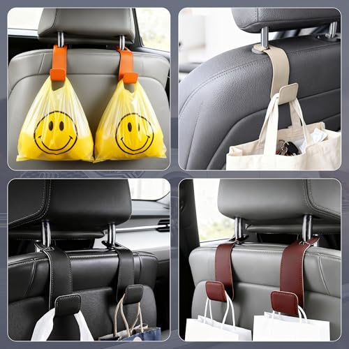 Leather Car Purse Hooks with Larger Strap Holder Purse Hook Purse Holder for car car seat Back Hooks Automotive seat Back Organizer headrest Hooks for Bags and Purse (Black, 2pcs)