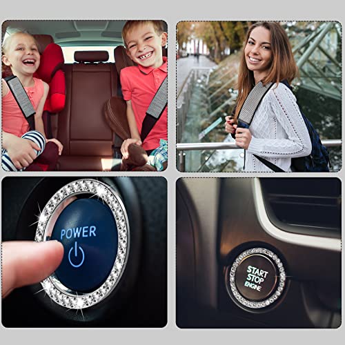 5 Pack Bling Seat Belt Covers Rhinestones Car Seat Belt Strap Shoulder Pad for Women with Crystal Diamond Soft Rhinestone Start Button Universal Interior Accessories for Car SUV