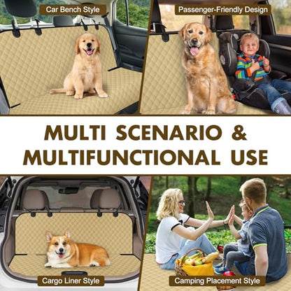 Backseat Cover for Dogs, Waterproof and Non-Slip Pet Bench Seat Covers, Car Seat Protector for Back Seat, Universal Size Rear Car Seat Cover Fits Cars, Trucks and SUVs, L-Khaki&Black