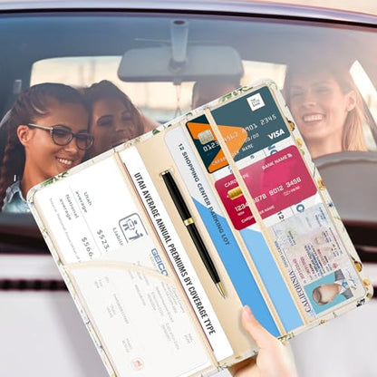 CoBak Car Registration and Insurance Holder - Vehicle Glove Box Car Organizer,Auto Truck Comparment Accessories Case with Magnetic Closure for Driver License,Cards - color: L-Butterfly Wonderland