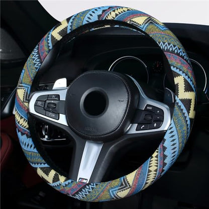 Ethnic Style Coarse Flax Cloth Automotive Steering Wheel Cover Anti Slip and Sweat Absorption Auto Car Wrap Cover (L, 14.5''-15'') - color: L, size: 14.5 - 15 inches