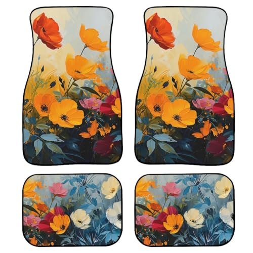 Shirley 4 Pcs All Weather Floor Mats Retro French Rural Cosmos Flower Front & Rear Row Foot Mat Interior Accessories Oil Painting Floral Universal Fit for SUV Sedan Van - color: Oil Painting Shirley