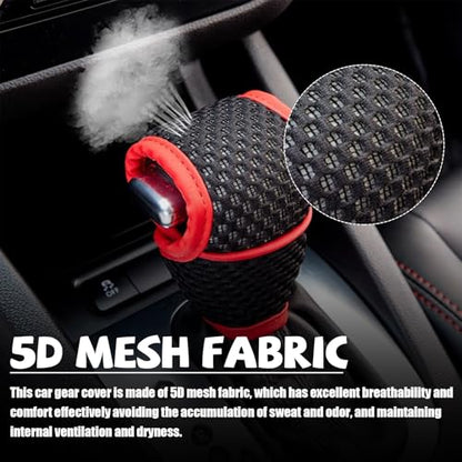 NTNEV Car Gear Shift Knob Cover, 5D Mesh Fabric Velcro Gear Shift Head Dust-Proof Decorative Cover, Universal for SUV, Truck, RV, Car Shifter Cover Car Interior Accessories (Black & Red)