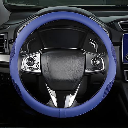Car Steering Wheel Cover, Microfiber Breathable Ice Silk Leather Steering Wheel Cover Soft Anti-Slip Safety, 15inch Four Season Universal Fits for Most Truck,SUV,Cars (Blue) - color: Blue