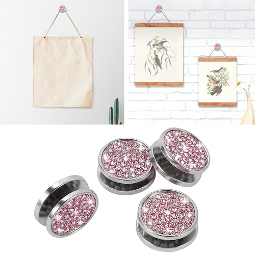 TOMALL Bling Car Hooks 4pcs Circle Shape Accessories Cute Hook for Keys Charging Cable Sunglasses Multifunctional Dashboard Hanging Storage Hook Diamond Accessories for Car for Home DIY Decor (Pink) - color: Pink