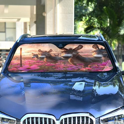 Sun Shade for Car Windshield Donkeys Flower Sea Foldable Sun Shield Heat and UV Protection Automotive Interior Protection - color: Donkeys