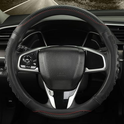 14 inch Steering Wheel Cover Great Grip with 3D Honeycomb Hole, Anti-Slip Sporty Design, Small 13.5-14 inch(All Black) - color: All Black, size: Round-Small[13.5''-14'']
