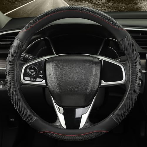 14 inch Steering Wheel Cover Great Grip with 3D Honeycomb Hole, Anti-Slip Sporty Design, Small 13.5-14 inch(All Black) - color: All Black, size: Round-Small[13.5''-14'']