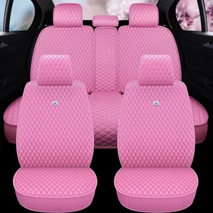 Red Rain Pink Seat Covers Full Set Universal Front and Rear Auto Seat Cover Luxury Leather Seat Cover (AA-Pink) - color: AA-Pink
