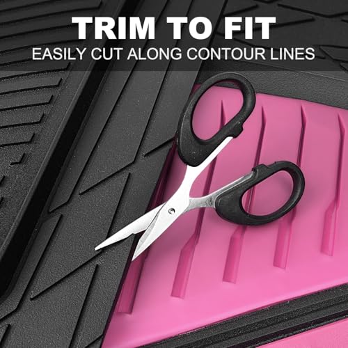 CAR PASS Heavy Duty Rubber Car Mats, Deep Dish Car Floor Mats All Weather, Car Mats Full Set 3-Piece Trim to Fit for Sedans SUVs Trucks,Women Waterproof Anti-Slip Automotive Mats, V12 Black and Pink - color: Pink and Black