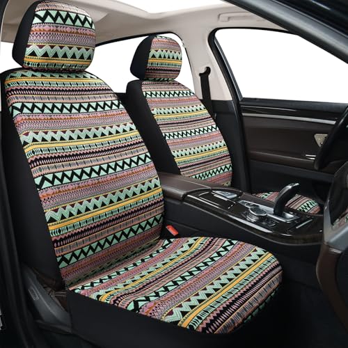 Baja Saddle Blanket Car Seat Covers, Boho Striped Woven Front Seat Protectors, Breathable & Washable Interior Covers, Universal Fit for Most Cars SUVs Trucks, Airbag Compatible, Pink, 8 pcs. - color: PINK