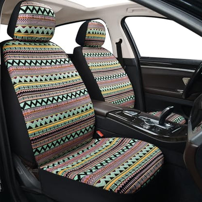 Baja Saddle Blanket Car Seat Covers, Boho Striped Woven Front Seat Protectors, Breathable & Washable Interior Covers, Universal Fit for Most Cars SUVs Trucks, Airbag Compatible, Pink, 8 pcs. - color: PINK