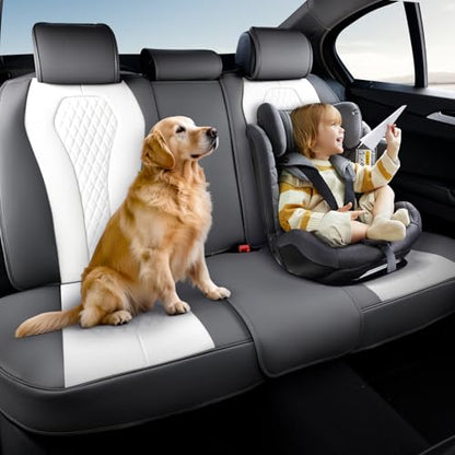 Coverado Rear Seat Covers, White Car Seat Cover, Back Seat Cover, 3-Pieces Luxury Car Seat Cushion, Leather Seat Cover Seat Protector Universal Fit Most Cars - color: White