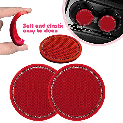 Cute Fluffy Steering Wheel Cover Set for Women, YUNXNYC 1 Set 8 Pieces Fluffy Car Accessories Set Soft Fuzz Handbrake Cover Gear Shift Cover Fur Seat Belt Shoulder Pads Furry Ball Key Chain (Red) - color: Red