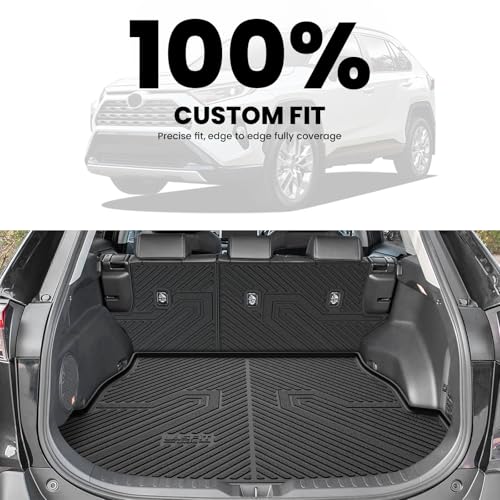 LASFIT Cargo Trunk Mat with Backrest Mats for Toyota RAV4 2025 2024 2023 2022 2021 2020 2019 (Include Hybrid) All Weather TPE Rear Cargo Liner Custom Fit Waterproof RAV 4 Accessories, Black