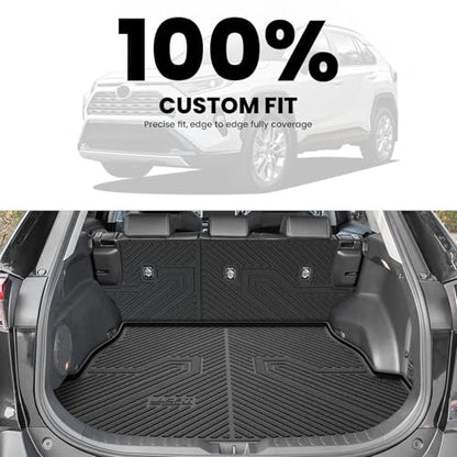 LASFIT Cargo Trunk Mat with Backrest Mats for Toyota RAV4 2025 2024 2023 2022 2021 2020 2019 (Include Hybrid) All Weather TPE Rear Cargo Liner Custom Fit Waterproof RAV 4 Accessories, Black