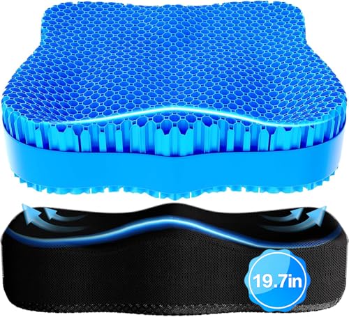 Gel Seat Cushion for Office Chair 3.54in Thick Ergonomic Gel Chair Cushion Seat Pad for Long Sitting Relieve Sciatica Back,Pressure Sore Ulcer Pain,Seat Cushion for Wheelchair Office Chairs Car Seats - color: Blue, size: X-Large