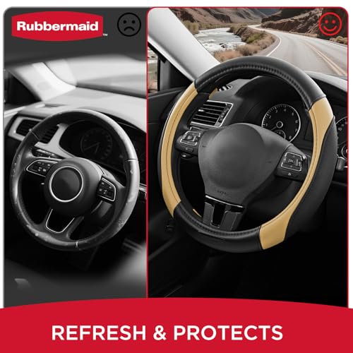 Rubbermaid Steering Wheel Cover – Universal Fit 14.5"–15" Steering Wheel Cover, Anti-Slip Grip, Breathable Leather, All-Season Protection, Interior Upgrade for Cars, Trucks, SUVs - Beige