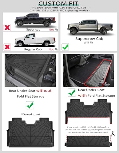 KARPAL Floor Mats for 2015-2026 Ford F-150 & 2022-2026 F150 Lightning SuperCrew, Custom Fit TPE All Weather Ford F150 Accessories 1st & 2nd Row Floor Liner - style: 2015-2026 | For Ford F-150 Crewcab | 1st & 2nd Row