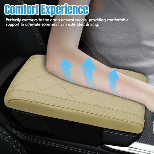 Hovom Car Center Console Armrest Pillow, 12.6"×7.87"×1.97" Leather Arm Rest Cover for Cars, Soft Comfortable Auto Armrest Cushion Pad, Vehicle Middle Console Cover, Car Accessories (Beige) - color: Beige