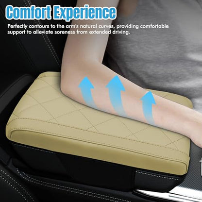 Hovom Car Center Console Armrest Pillow, 12.6"×7.87"×1.97" Leather Arm Rest Cover for Cars, Soft Comfortable Auto Armrest Cushion Pad, Vehicle Middle Console Cover, Car Accessories (Beige) - color: Beige