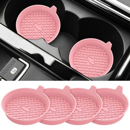Car Cup Holder Coasters [4 Pack] Silicone Cups Mats, Automotive Universal Non-Slip Recessed Interior Accessories Pink - color: 4pack-pink