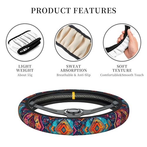 Car Steering Wheel Cover,Dark Boho Universal Non Slip Wheel Protector 15 Inch Elastic Car Accessories for Men Women - color: Dark Boho