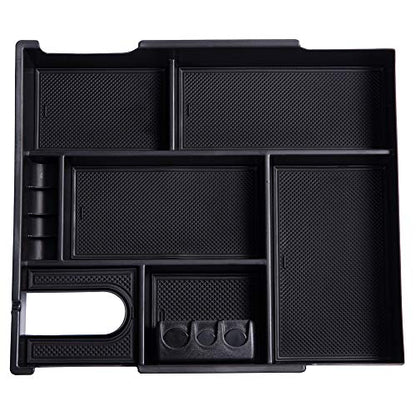 Compatible with Toyota Tundra Accessories 2014-2021 Center Console Organizer, Insert ABS Black Materials Tray, Armrest Secondary Storage Box - Full Tray - color: black