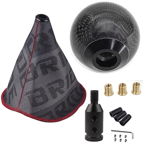 MUGE Racing Fabric Shift Boot with Round Ball Carbon Fiber Shift Knob,Universal Shift Boot Cover with Weighted Shift Knob (Style 1)