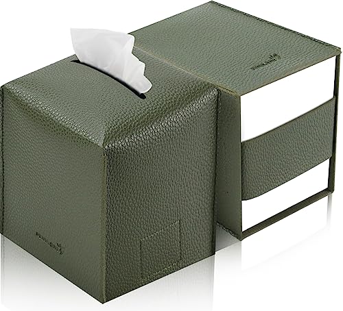 Tissue Box Cover 5X5X5'' PU Leather Tissue Holder Square Tissue Cube Box Organizer for Bathroom Vanity Countertop, Car, Night Stands, Office, Home, Kitchen (2Pack, Dark Green) - color: Dark Green, size: 2Pack