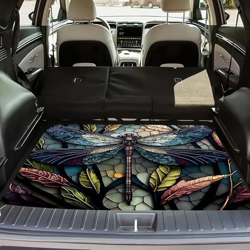 Universal Car Trunk Mat 29" x 39", Leaves Dragonfly All Weather Trunk Protection Cargo Liner, Durable Cargo Mat Rear Trunk Liner, Stylish Vehicle Interior Accessories Suitable for Most Car Models - color: Leaves Dragonfly