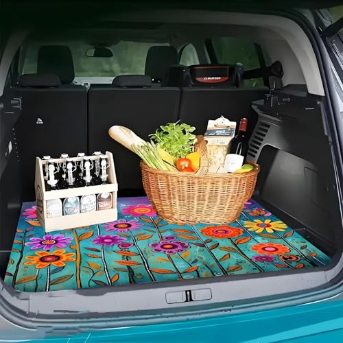 Universal Car Trunk Mat, All Weather Trunk Protection Cargo Liner, Stylish Vehicle Interior Accessories, Durable Cargo Mat Rear Trunk Line Suitable for Most Car (Purple Flowers, 29" x 39") - color: Purple Flowers