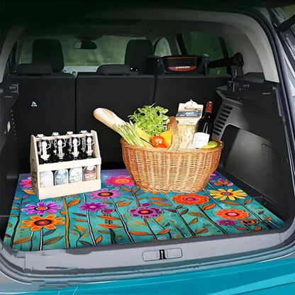 Universal Car Trunk Mat, All Weather Trunk Protection Cargo Liner, Stylish Vehicle Interior Accessories, Durable Cargo Mat Rear Trunk Line Suitable for Most Car (Purple Flowers, 29" x 39") - color: Purple Flowers