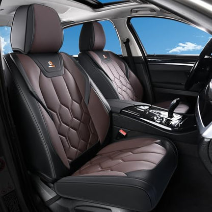 Huidasource Seat Covers Full Set, Universal Fit for Most Cars SUVs Trucks, Full Coverage Leather Seat Cover, Airbag, Cupholder Compatible, Seat Function Retain, Easy Install with Velcro, Black&Coffee - color: FS: Black&Coffee, size: Full Set