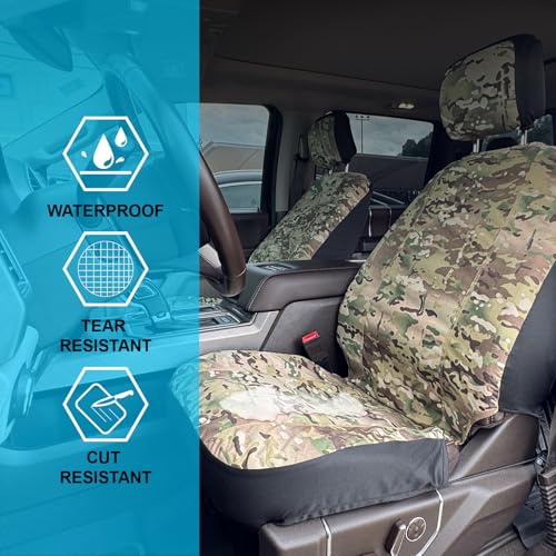 Universal Nylon Canvas Fitted Bucket Seat Cover, Cut-Resistant & Waterproof Front Seat Protector for Trucks (Camouflage) - color: Camouflage