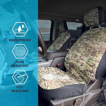 Universal Nylon Canvas Fitted Bucket Seat Cover, Cut-Resistant & Waterproof Front Seat Protector for Trucks (Camouflage) - color: Camouflage