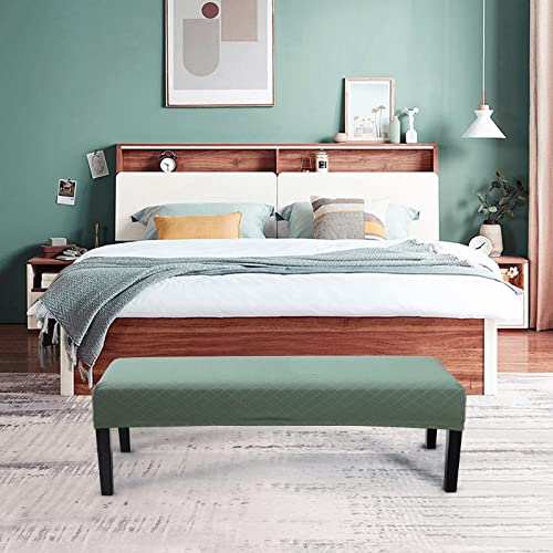 Fuloon Stretch Jacquard Dining Bench Cover - Anti-Dust Removable Bench Slipcover Washable Seat Cushion Protector for Bedroom, Kitchen, Hotel, Banquet (Dark Green) - color: Dark Green