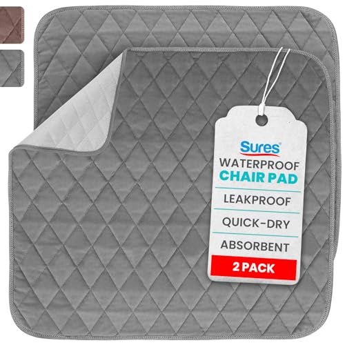 Sures Waterproof Chair Pads for Incontinence (22" x 21") - Washable, Waterproof Seat Protector - Chair Protector Seat Cover - Absorbent Pad for Bed, Seat, Car, Wheelchair & Recliner (Gray, 2 Pack) - color: Gray, size: 2 Pack