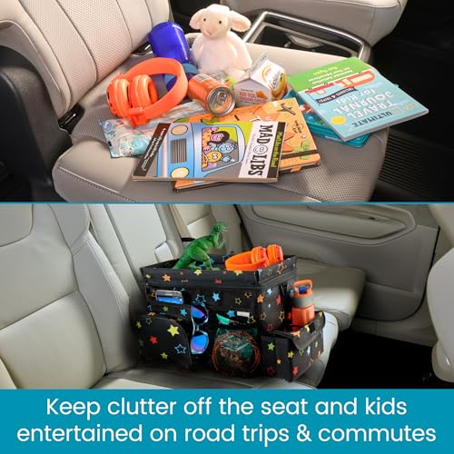High Road CarHop Car Caddy Organizer with Road Trip Cooler, Car Cup Holder Bin, Sturdy Snack and Play Lid and 6 Organization and Storage Pockets, Starry Night - color: Stars