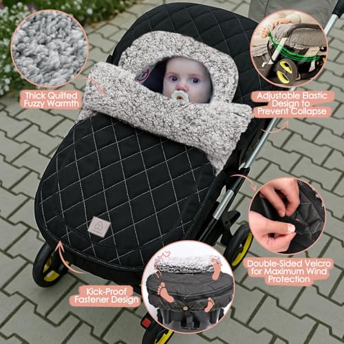 ACRABROS Car Seat Cover Baby: Winter Infant Carseat Canopy for Boy Girl Newborn, Zipper Peeping Window, Warm Cozy Cold Weather Waterproof Fitted, Black - color: Black