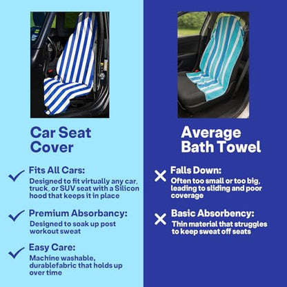 2 Pack Car Seat Towel Covers, Sweat Protector for Front Seats, Premium Thickened Microfiber with Blue and White Stripes, Breathable & Quick Dry, Machine Washable Cover for Gym Running Universal Fit - color: Blue and White Stripes