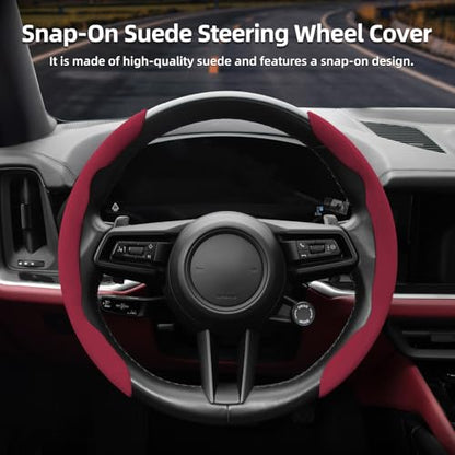 Suede Thin Car Steering Wheel Cover, 2 Piece, Suitable for Round and D Shaped Steering Wheels, Red - color: Red, size: 2pcs: Fits Round/D-Shaped Steering Wheels