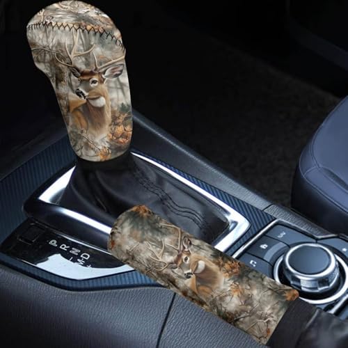 Horeset Hunting Camo Forest Deer Car Handbrake Gear Shifter Cover Anti Slip Comfortable Vehicle Hand Brake Lever Protector Silicone Automatic Gear Shift Knob Cover Universal for Most Cars - color: Hunting Camo Forest Deer