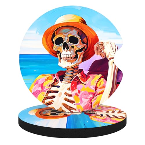 Aiawoxc Car Cup Holder Coasters, 2 Pack Universal Auto Anti Slip Insert Coaster with A Finger Notch, Cute Car Assecories for Women Men, Cup Mat for Most Interior, Beach Skull - color: Beach Skull, size: Rubber
