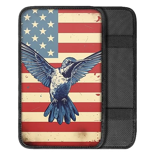 Car Center Console Pad, Universal Waterproof Car Armrest Seat Box Cover, Car Interior Accessories for Most Vehicle SUV Truck Vintage American Flag Hummingbird Car Armrest Pad - color: vintage american flag hummingbird