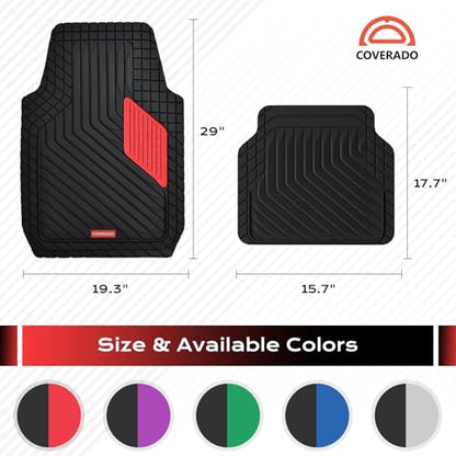 Coverado Heavy-Duty PVC Car Floor Mats Full Set – Red Metallic Heel Pad, All-Weather Protection for Front & Rear, Non-Slip Backing, Easy-to-Clean Liners, 4 Pcs - color: Red
