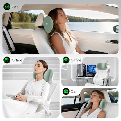 BEBAS Memory Foam Car Headrest Pillow - Breathable Neck Support Pillow for Driving, Universal Fit Cars/SUVs/Tesla/Toyota & Office Chair, Removable Cover (Green, 4-Season) - color: Green