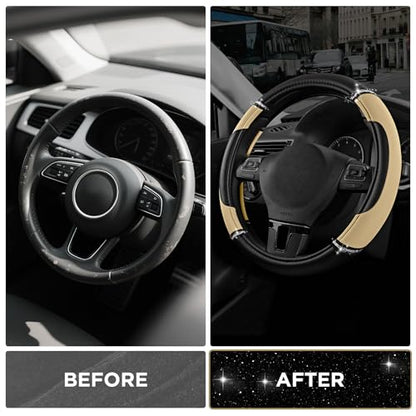 Road Comforts Leather Steering Wheel Cover - Made with PVC Leather - Anti-Slip, Universal Fit 14 1/2 inches to 15 inches - Beige - color: Beige